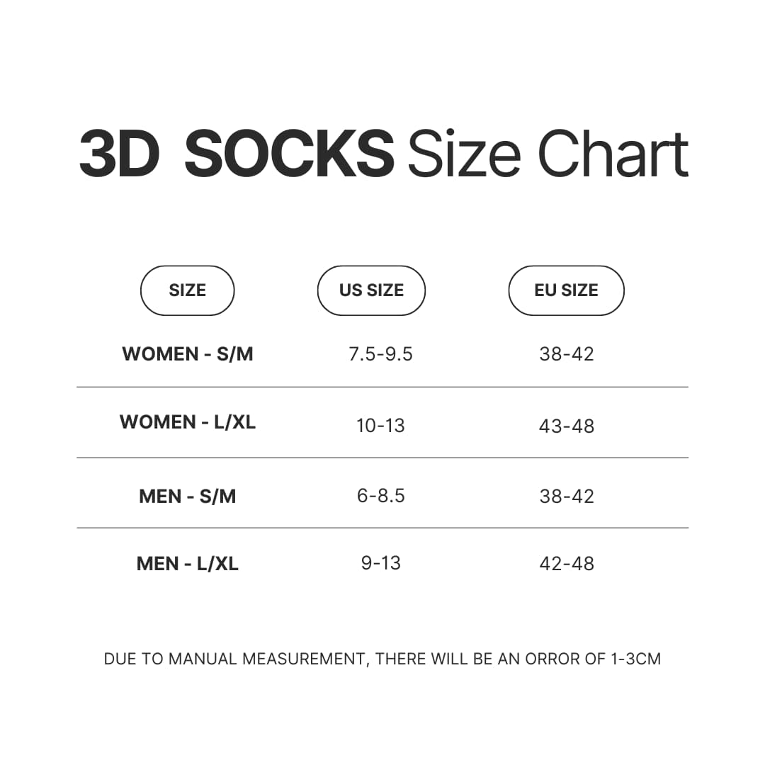 3D Socks Size Chart - Coldplay Merch