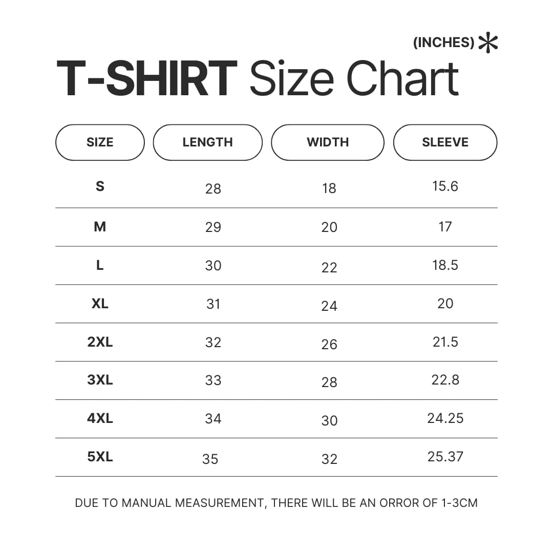 T shirt Size Chart - Coldplay Merch